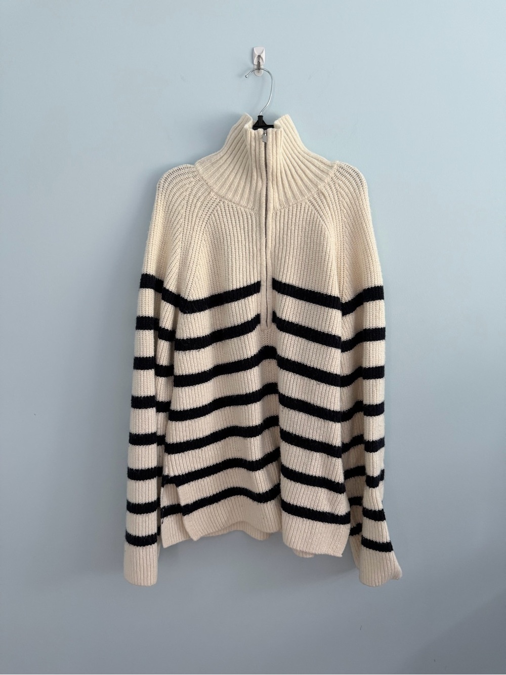 H&M off-White and Navy Blue Striped Sweater